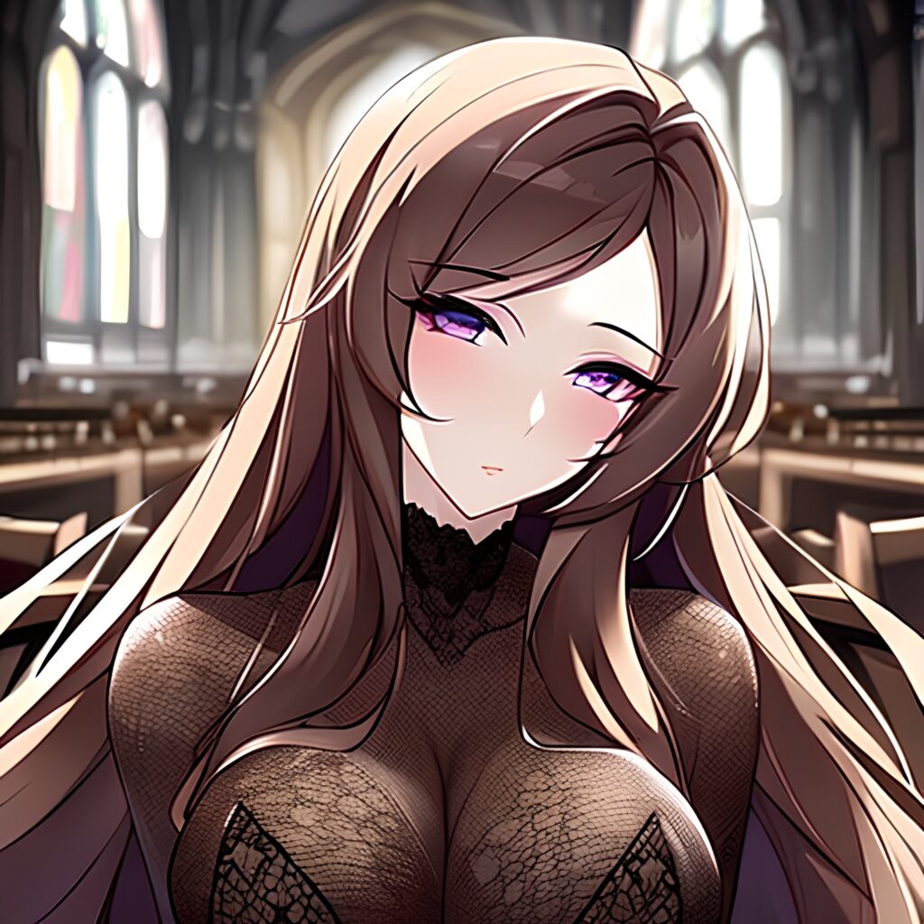 messy hair woman church fishnet brunette long hair 