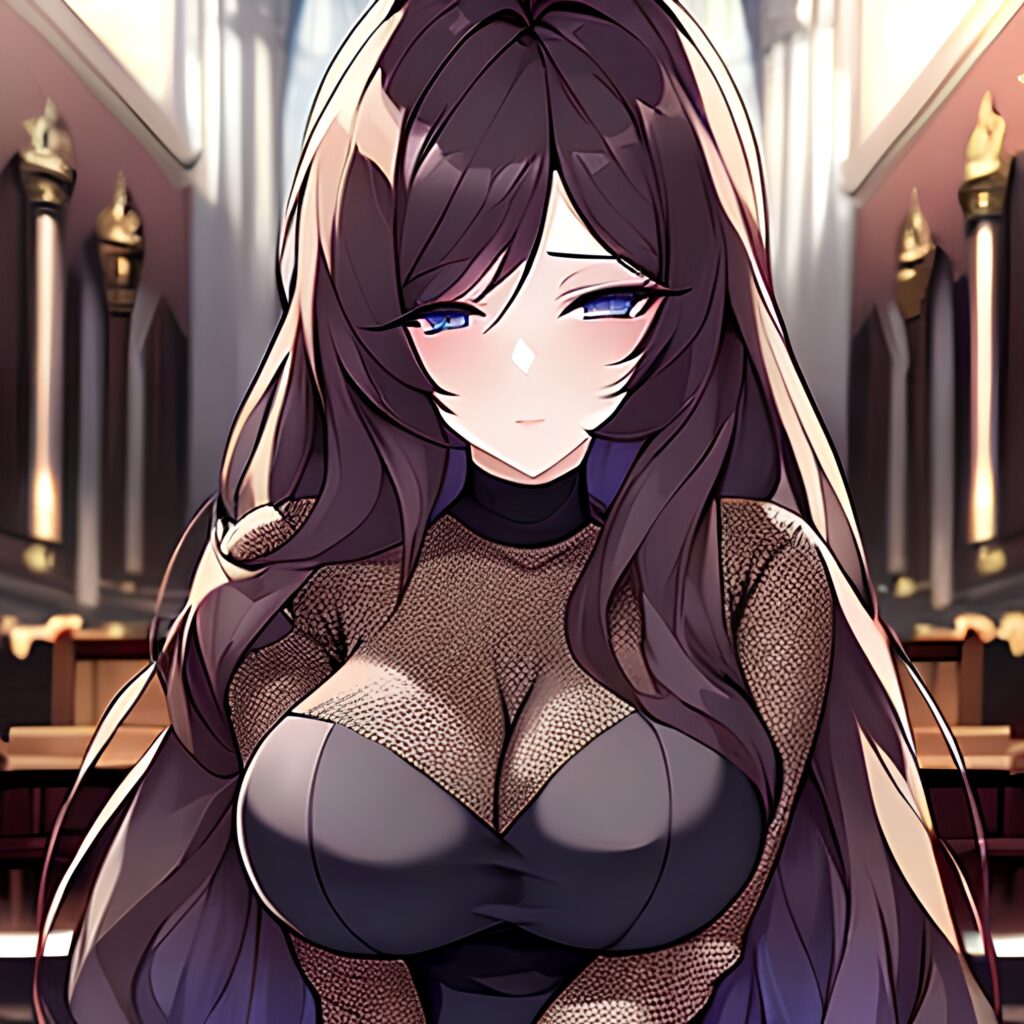 messy hair woman church fishnet brunette long hair 