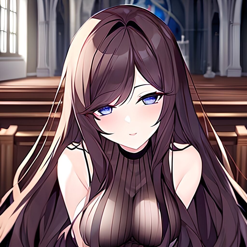 messy hair woman church long hair brunette fishnet 