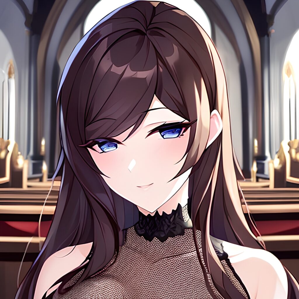 messy hair woman church long hair fishnet brunette