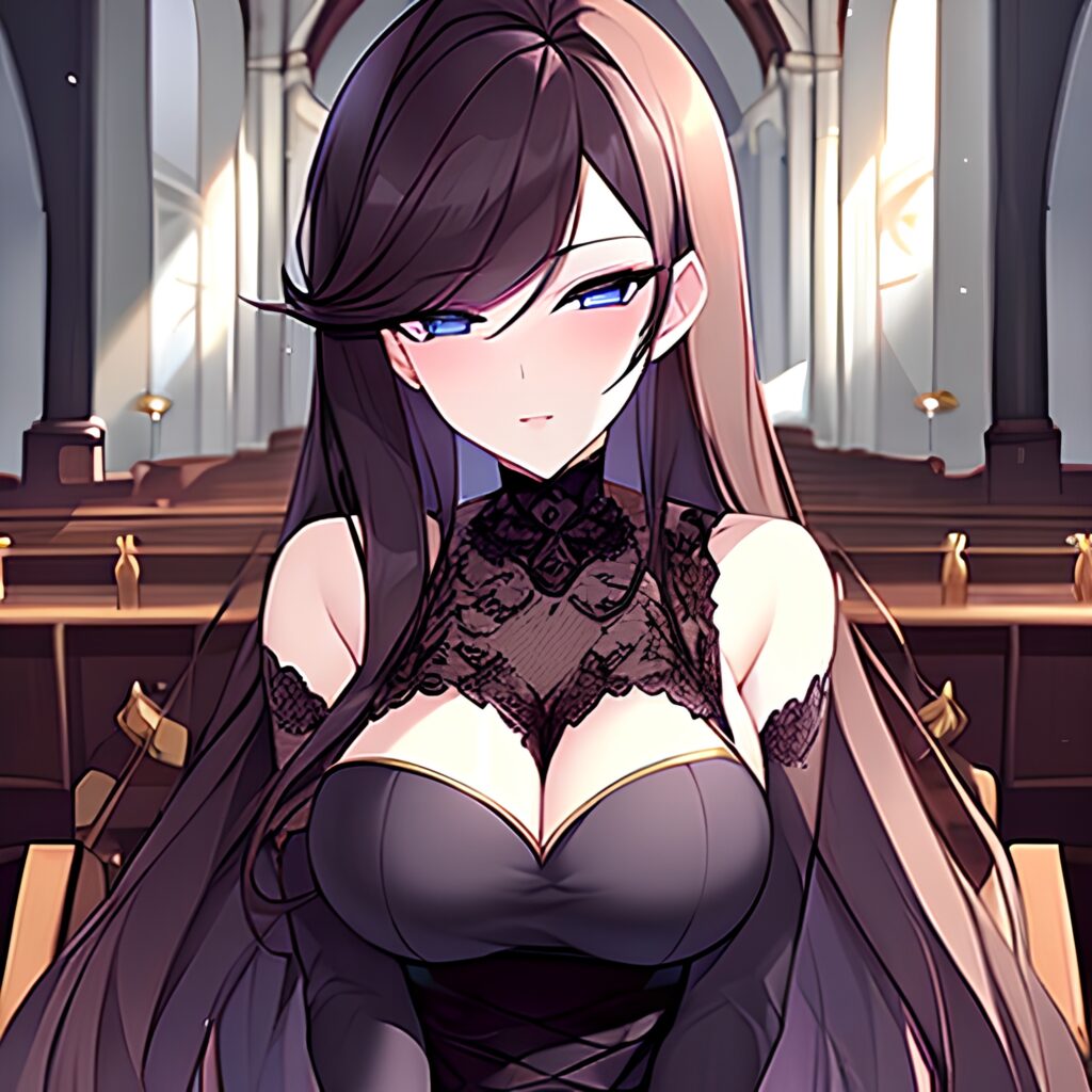 messy hair woman church long hair fishnet brunette 