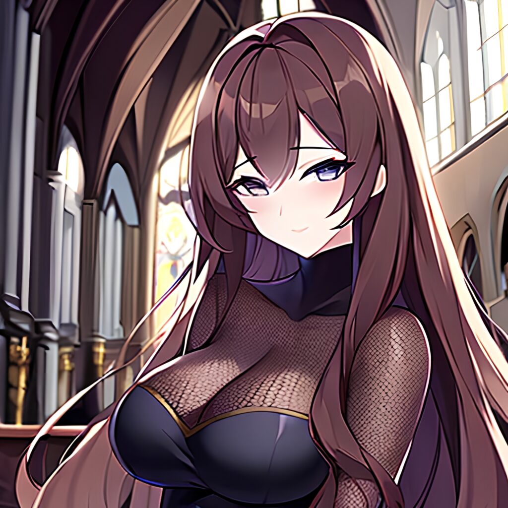 messy hair woman church long hair fishnet brunette 