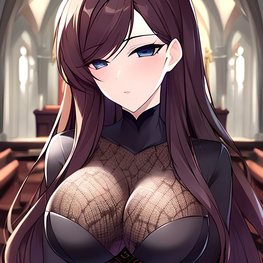 messy hair woman church long hair fishnet brunette 