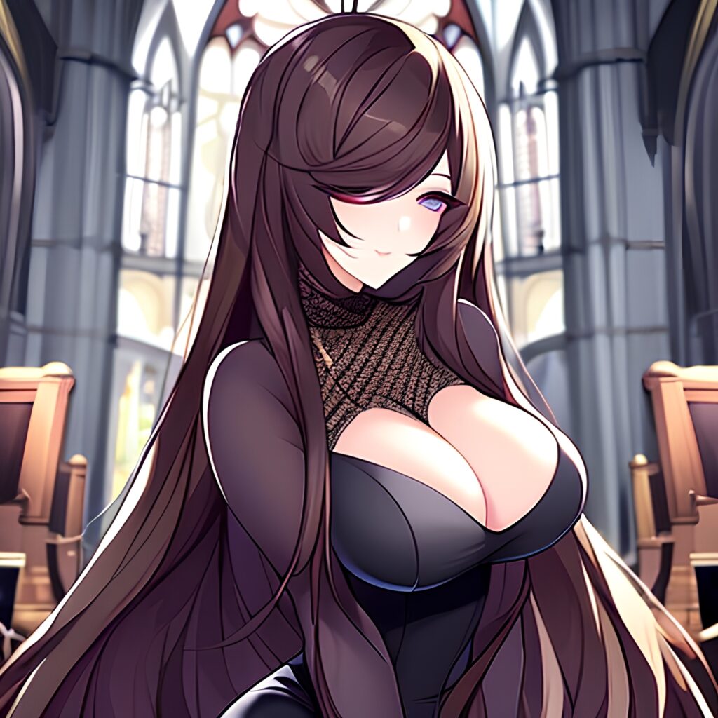 messy hair woman fishnet brunette church long hair 