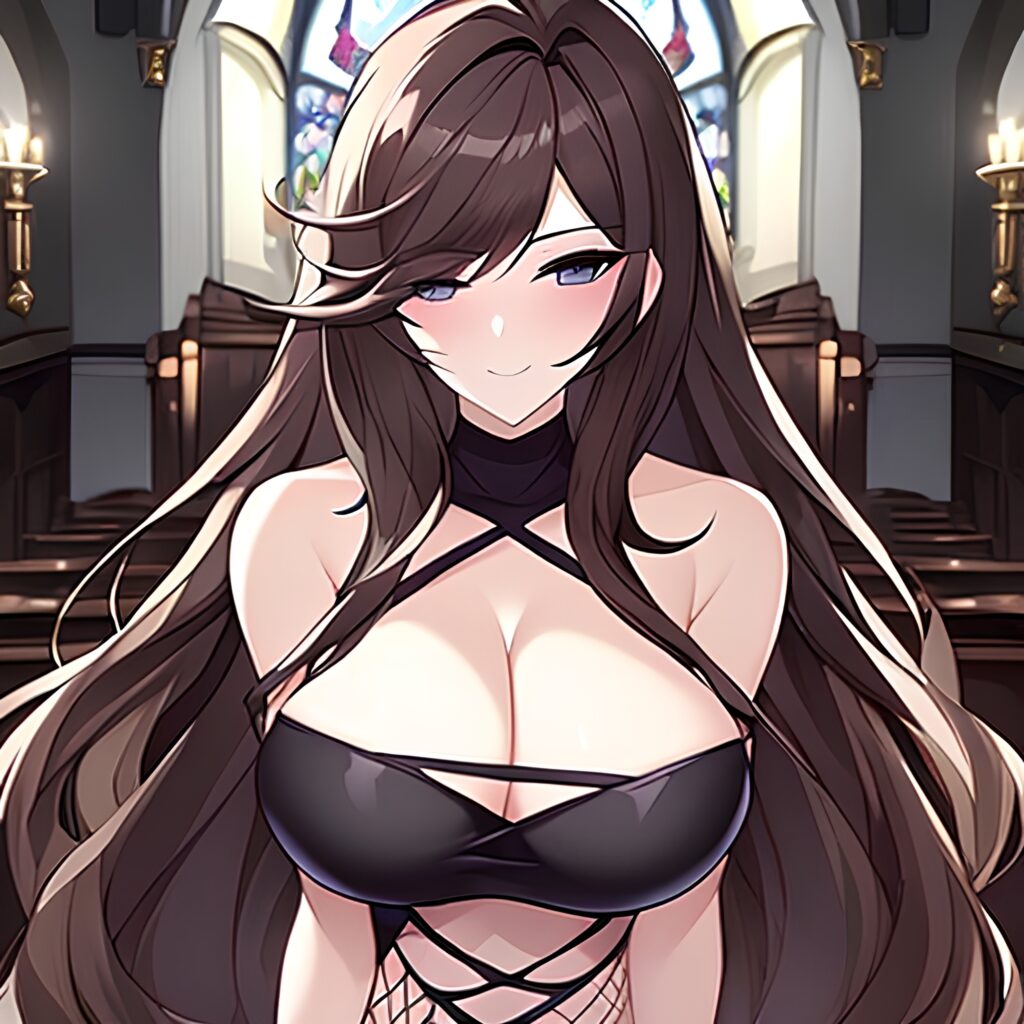 messy hair woman fishnet brunette church long hair 