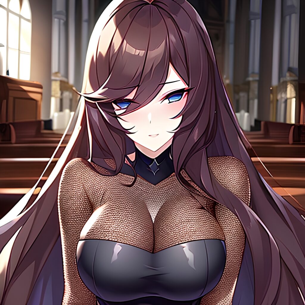 messy hair woman fishnet brunette church long hair 