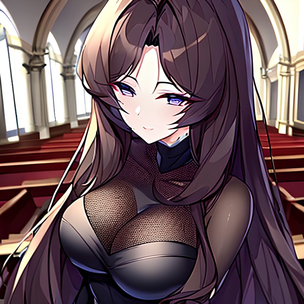 messy hair woman fishnet brunette church long hair 