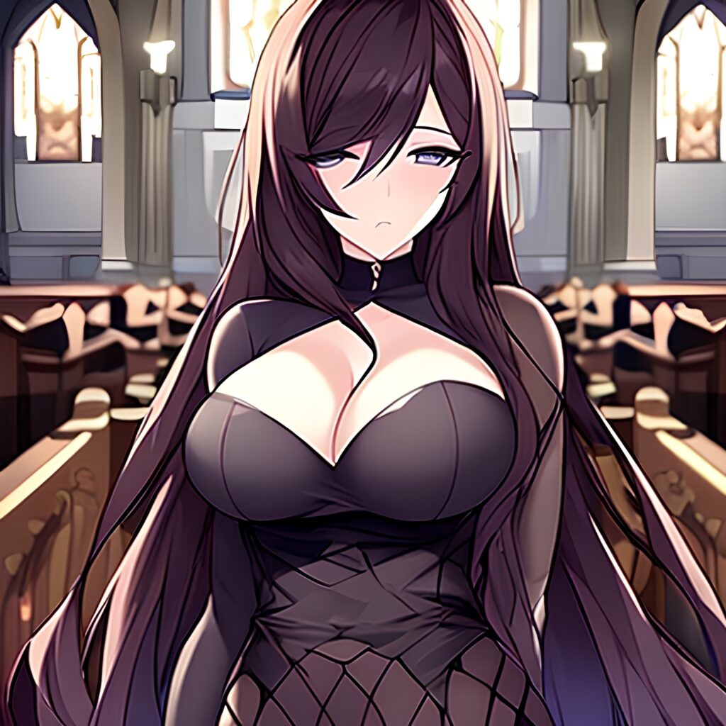 messy hair woman fishnet brunette church long hair 