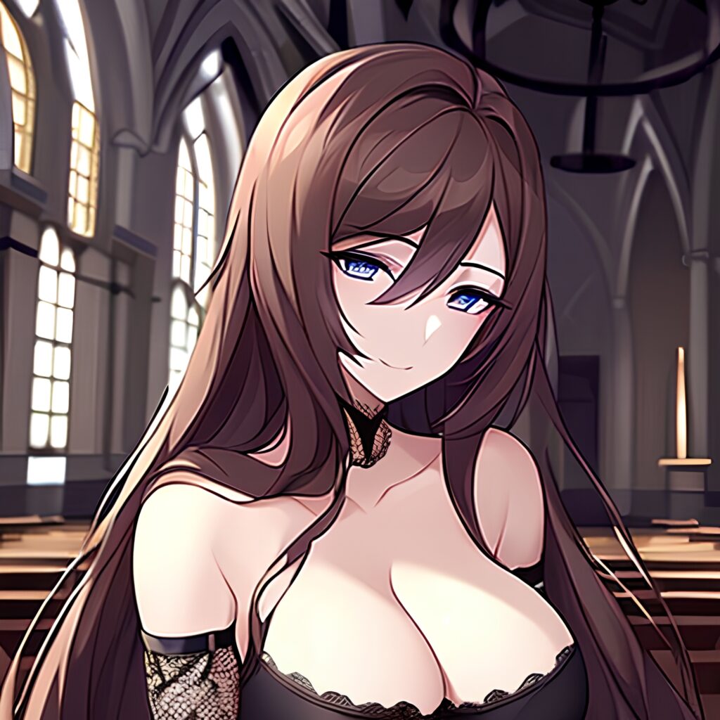 messy hair woman fishnet brunette long hair church 