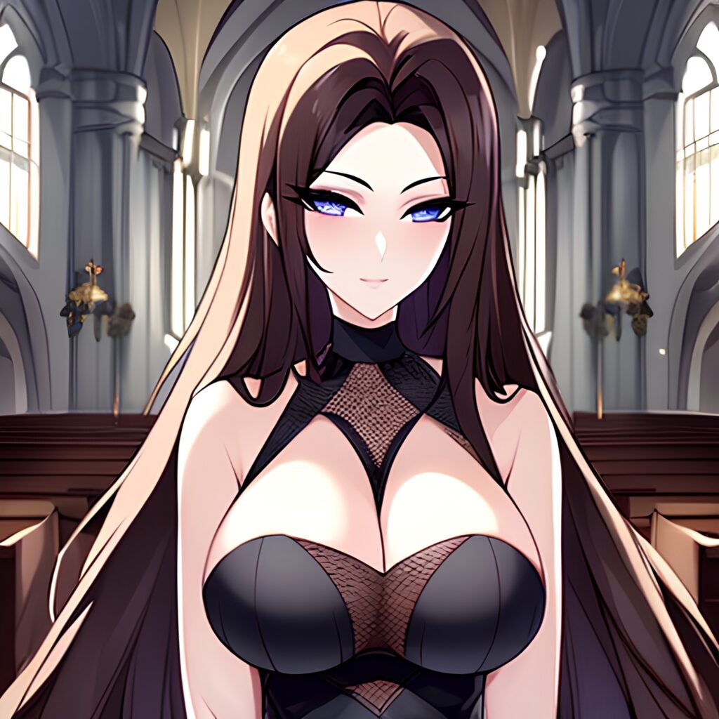 messy hair woman fishnet brunette long hair church 