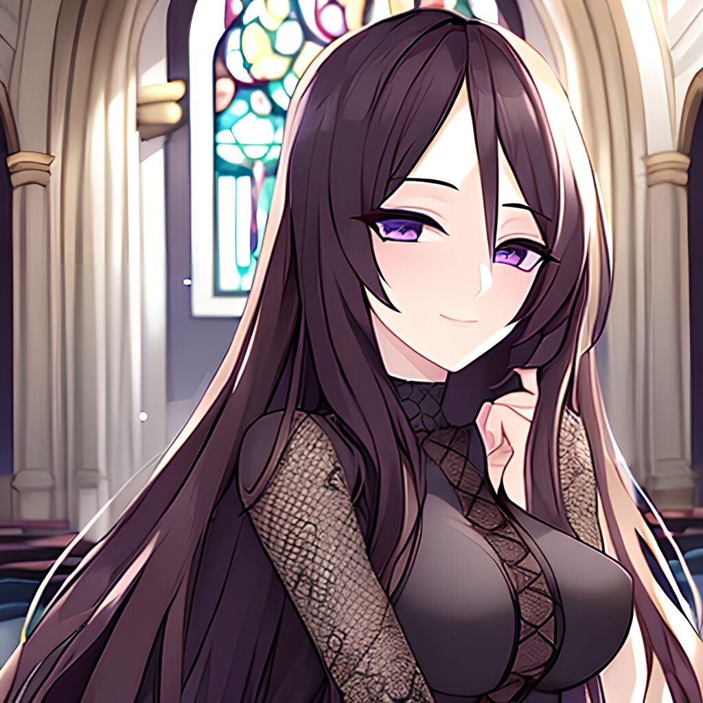 messy hair woman fishnet brunette long hair church 