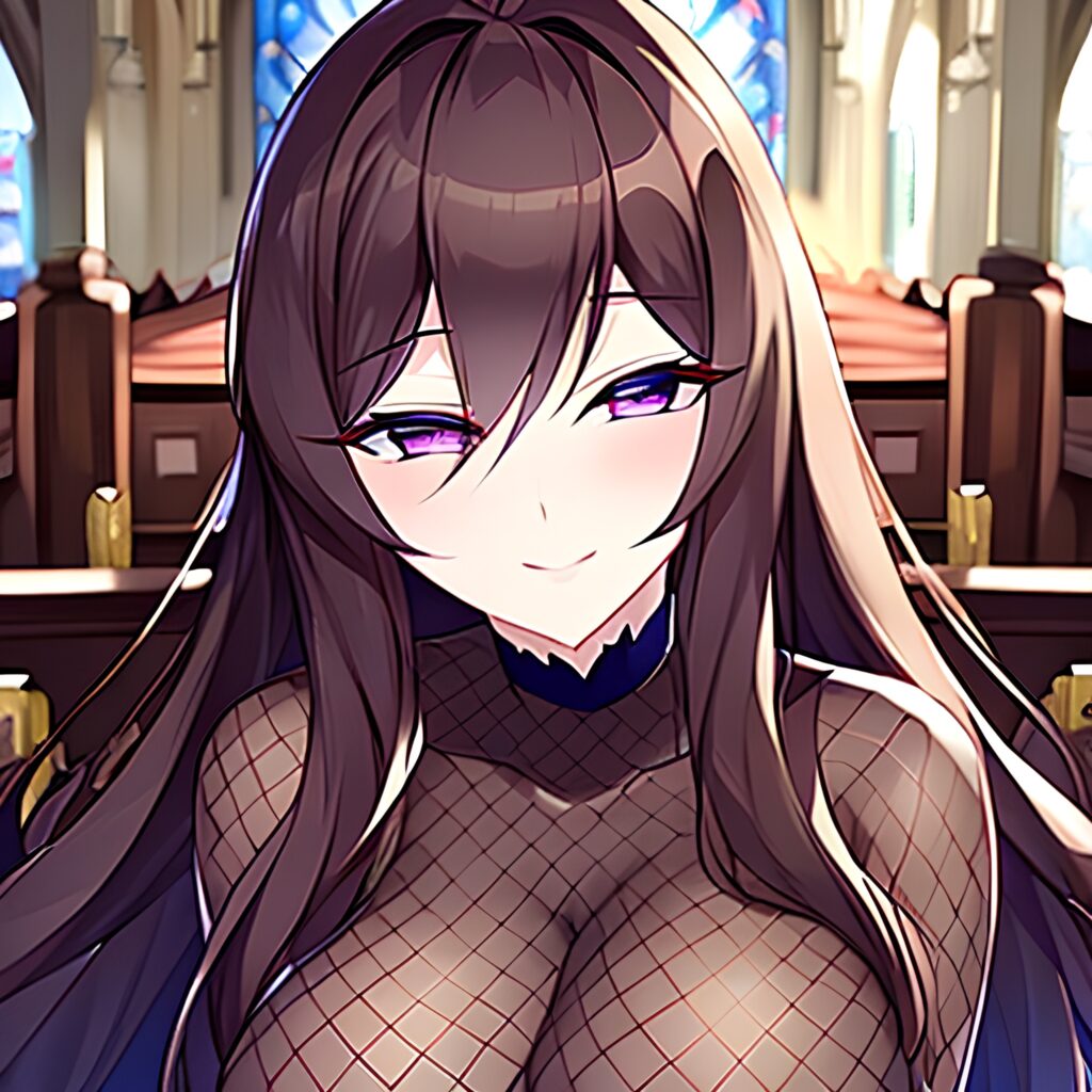 messy hair woman fishnet church brunette long hair 