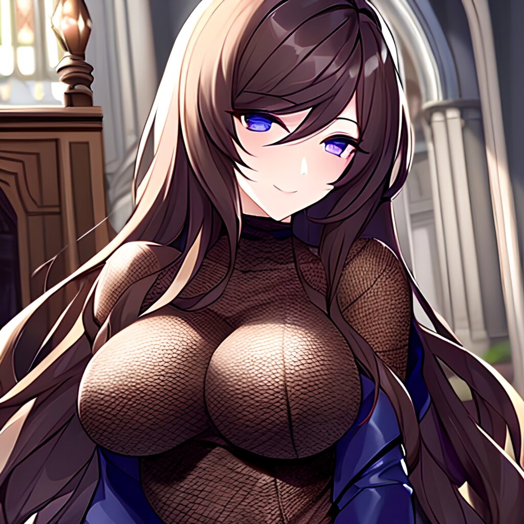 messy hair woman fishnet church long hair brunette 