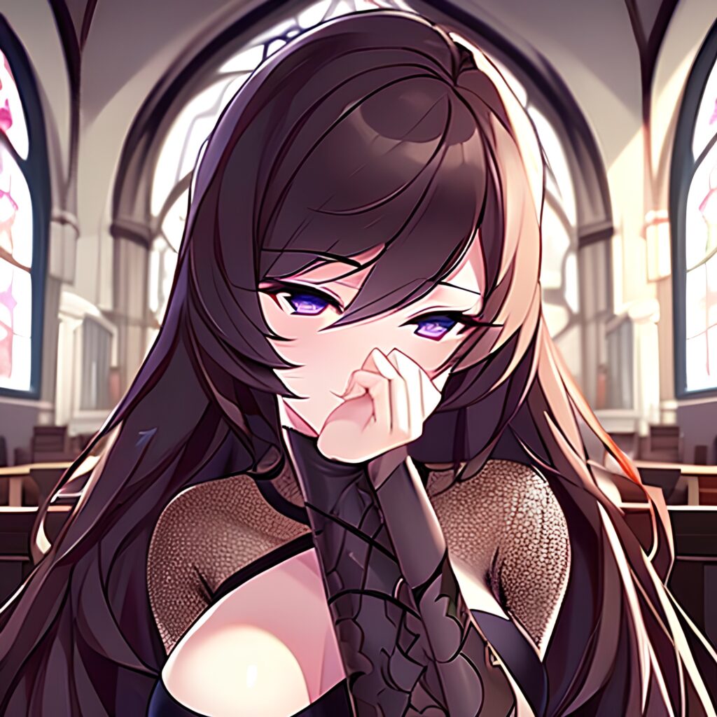 messy hair woman fishnet long hair brunette church 