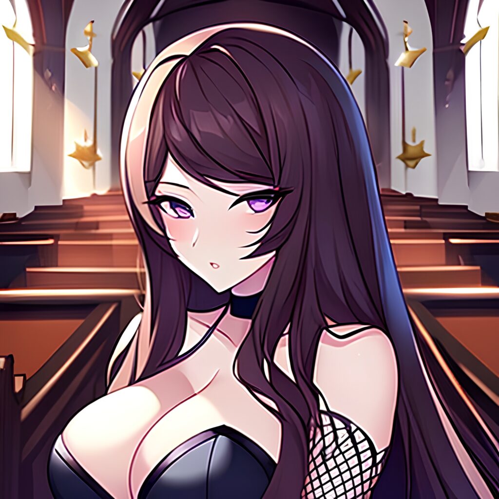 messy hair woman fishnet long hair church brunette 