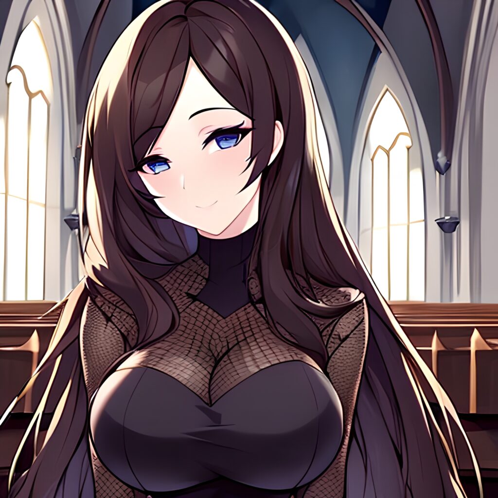 messy hair woman fishnet long hair church brunette