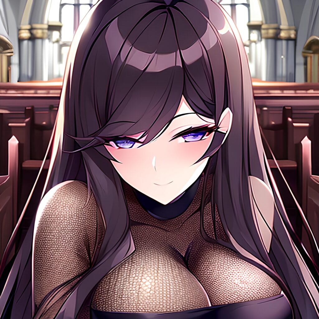 messy hair woman fishnet long hair church brunette