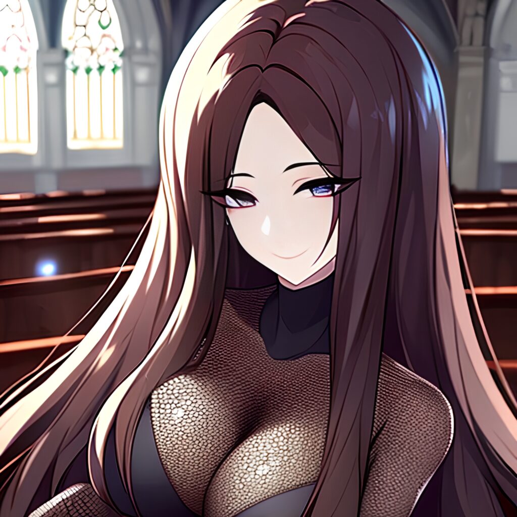 messy hair woman long hair brunette church fishnet 