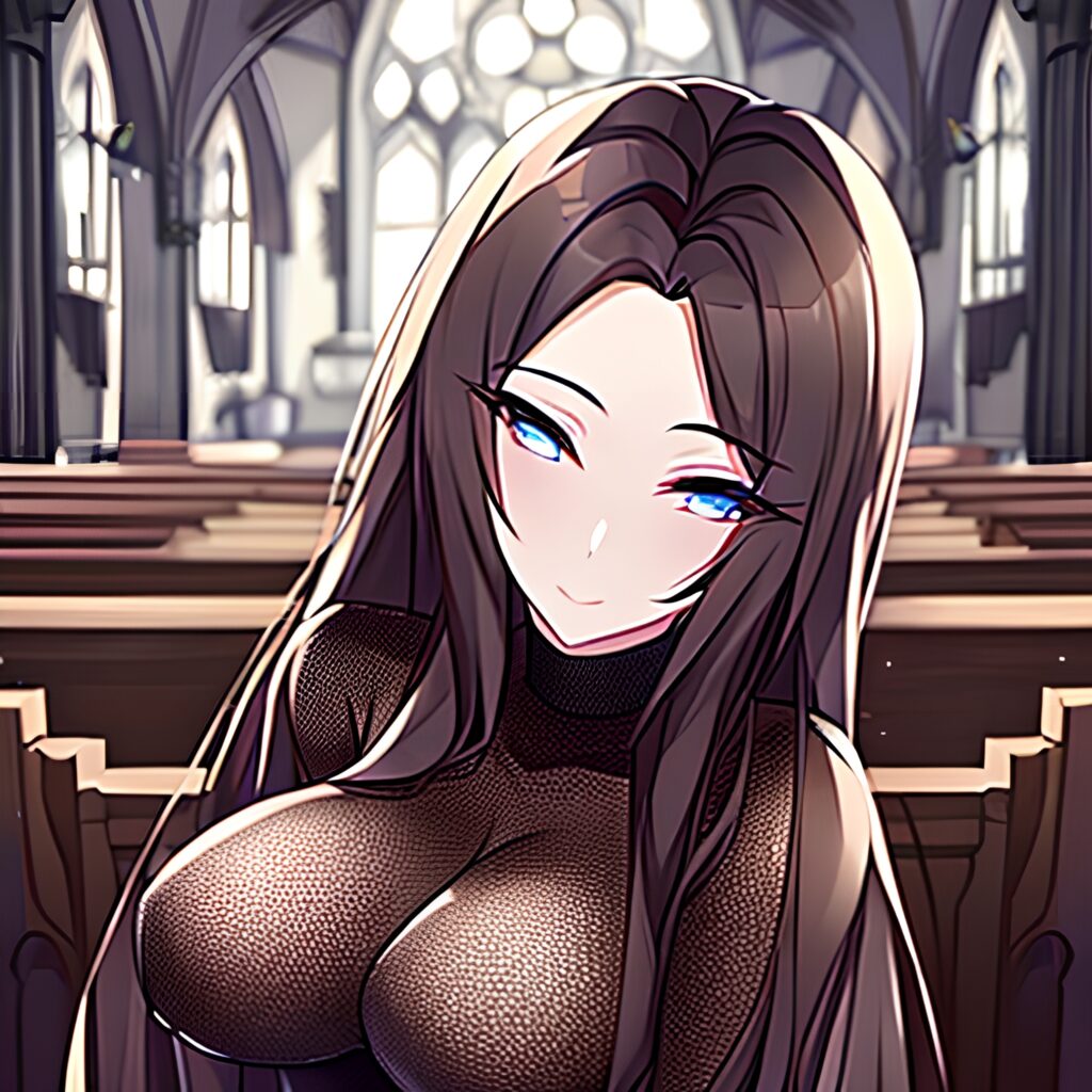 messy hair woman long hair brunette church fishnet 