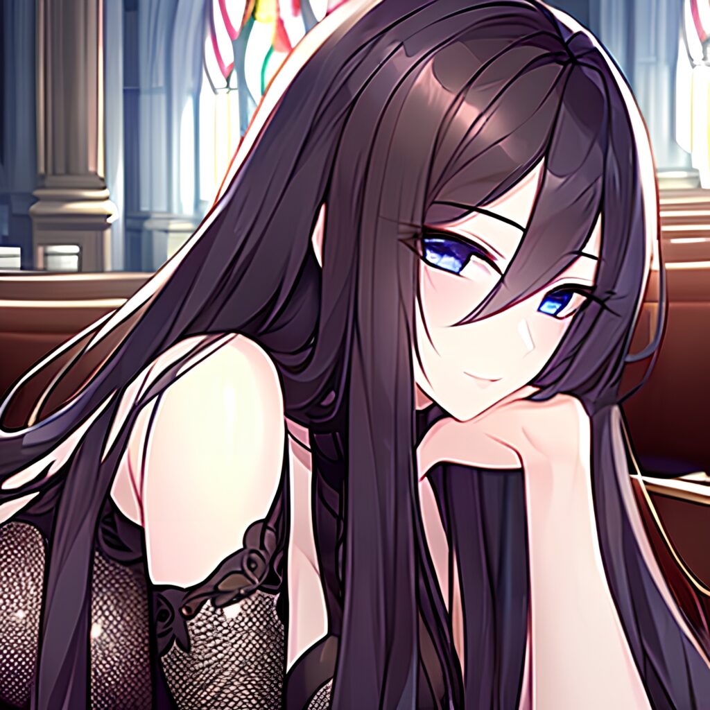 messy hair woman long hair brunette fishnet church 