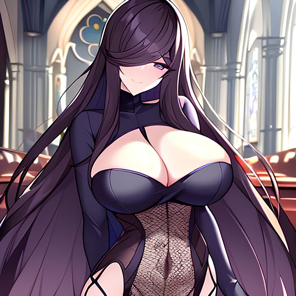 messy hair woman long hair brunette fishnet church 