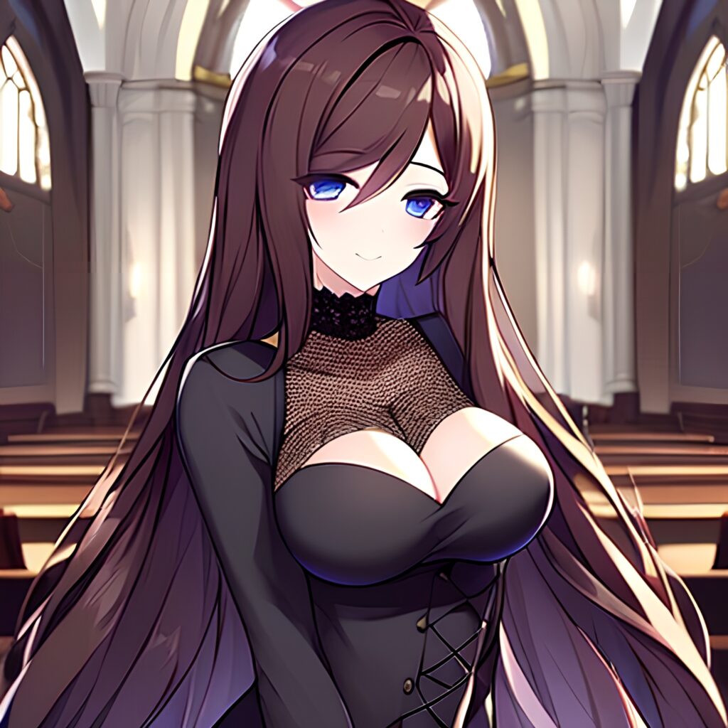 messy hair woman long hair brunette fishnet church 