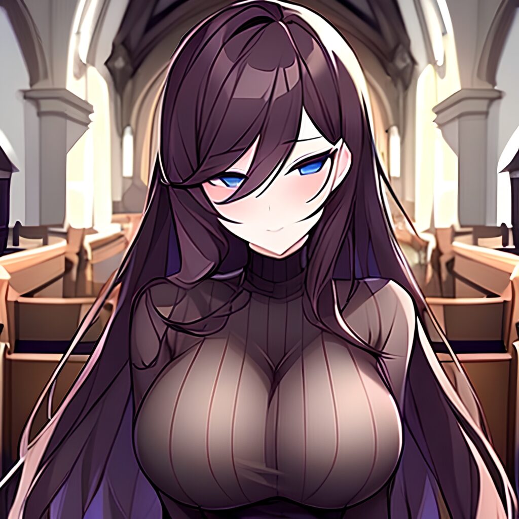 messy hair woman long hair brunette fishnet church 