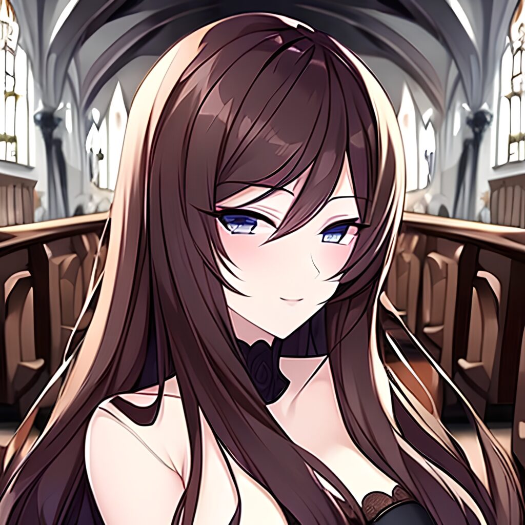 messy hair woman long hair church brunette fishnet