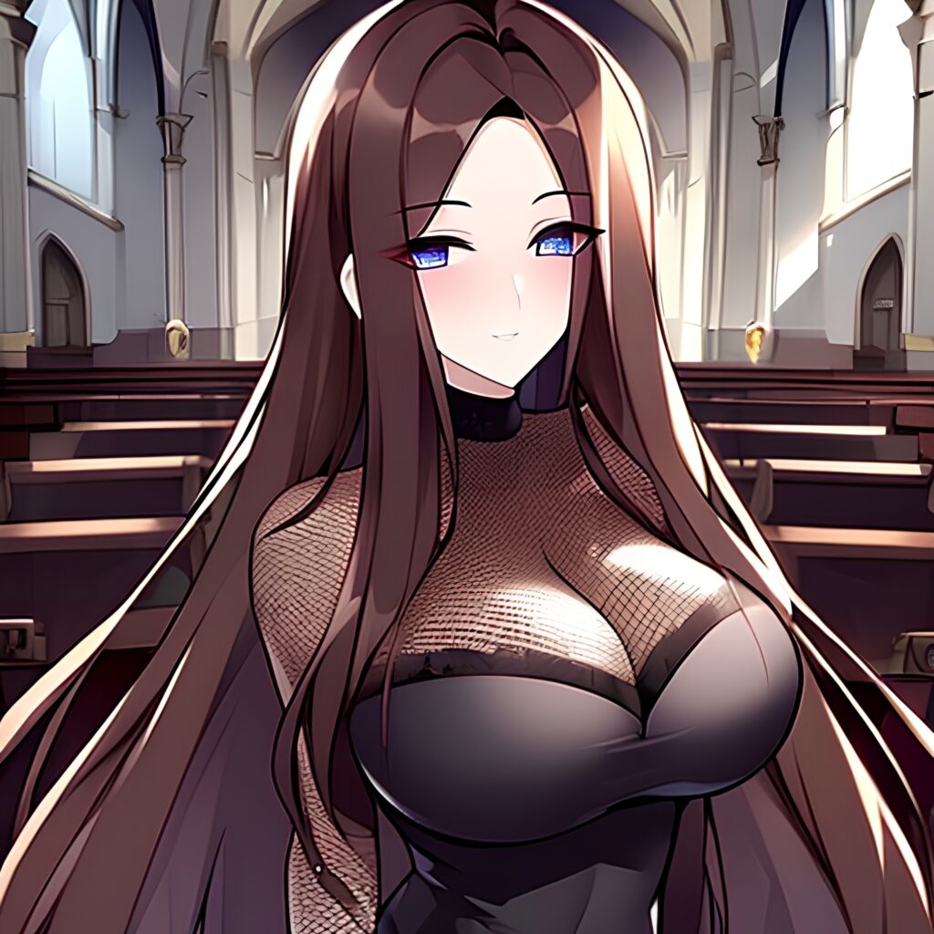 messy hair woman long hair church brunette fishnet
