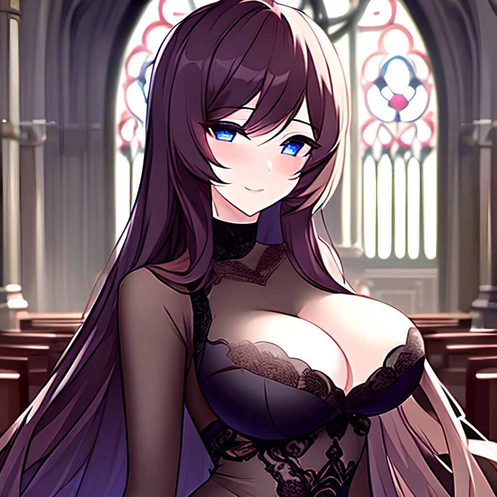 messy hair woman long hair church brunette fishnet 