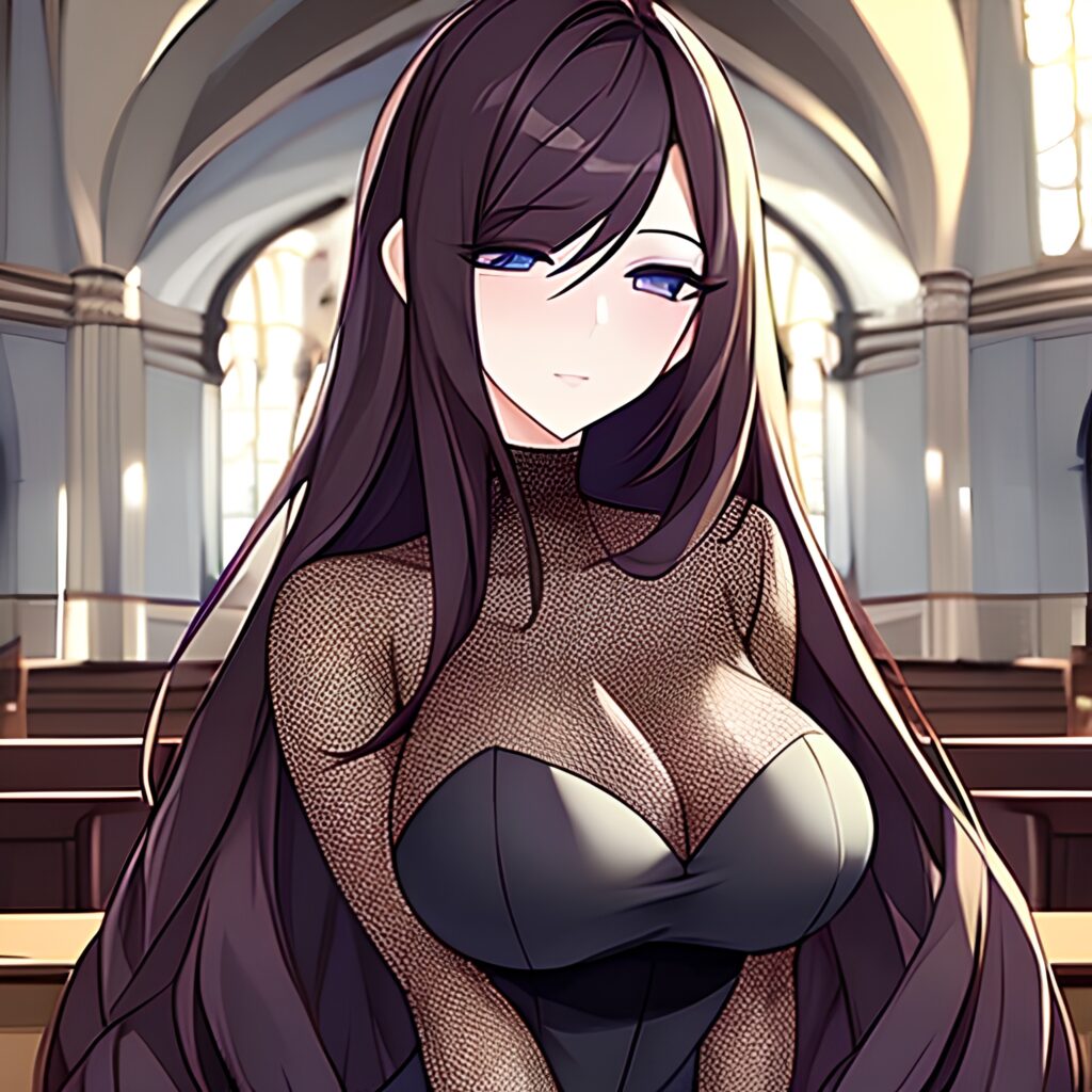 messy hair woman long hair church fishnet brunette 