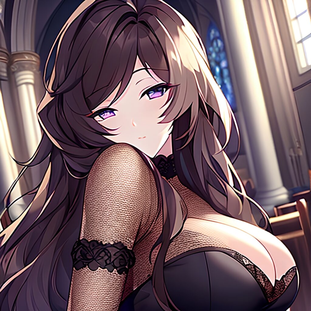 messy hair woman long hair fishnet brunette church 