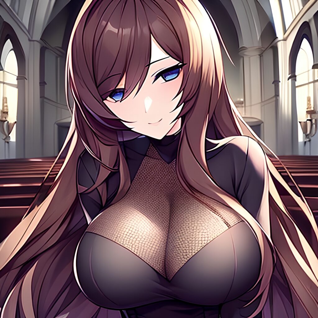 messy hair woman long hair fishnet brunette church 