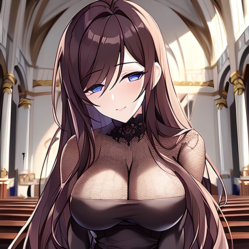 messy hair woman long hair fishnet church brunette 