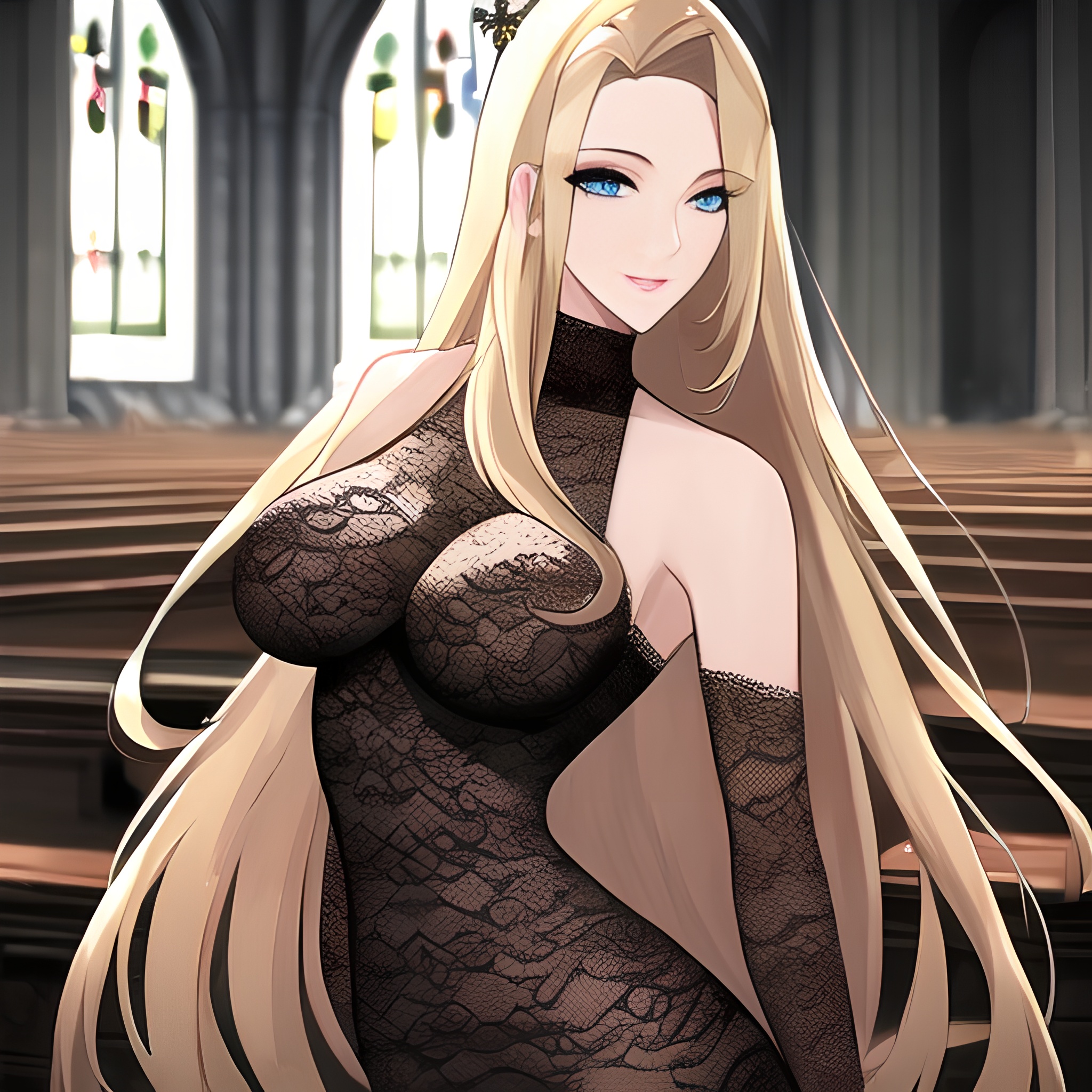 nude long hair front view blonde church woman fishnet small boobs 