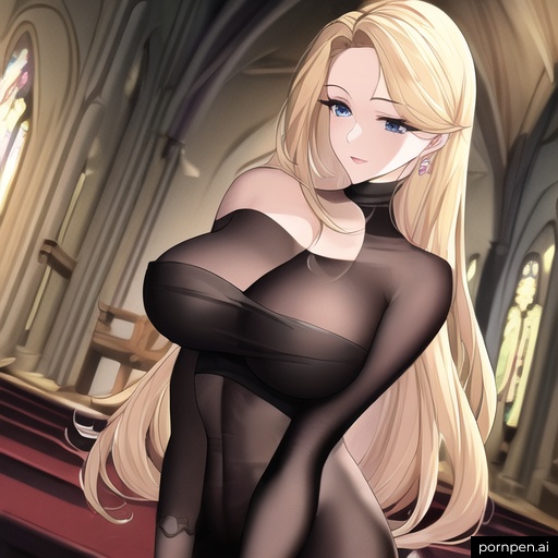 nude long hair small boobs fishnet church front view blonde woman 