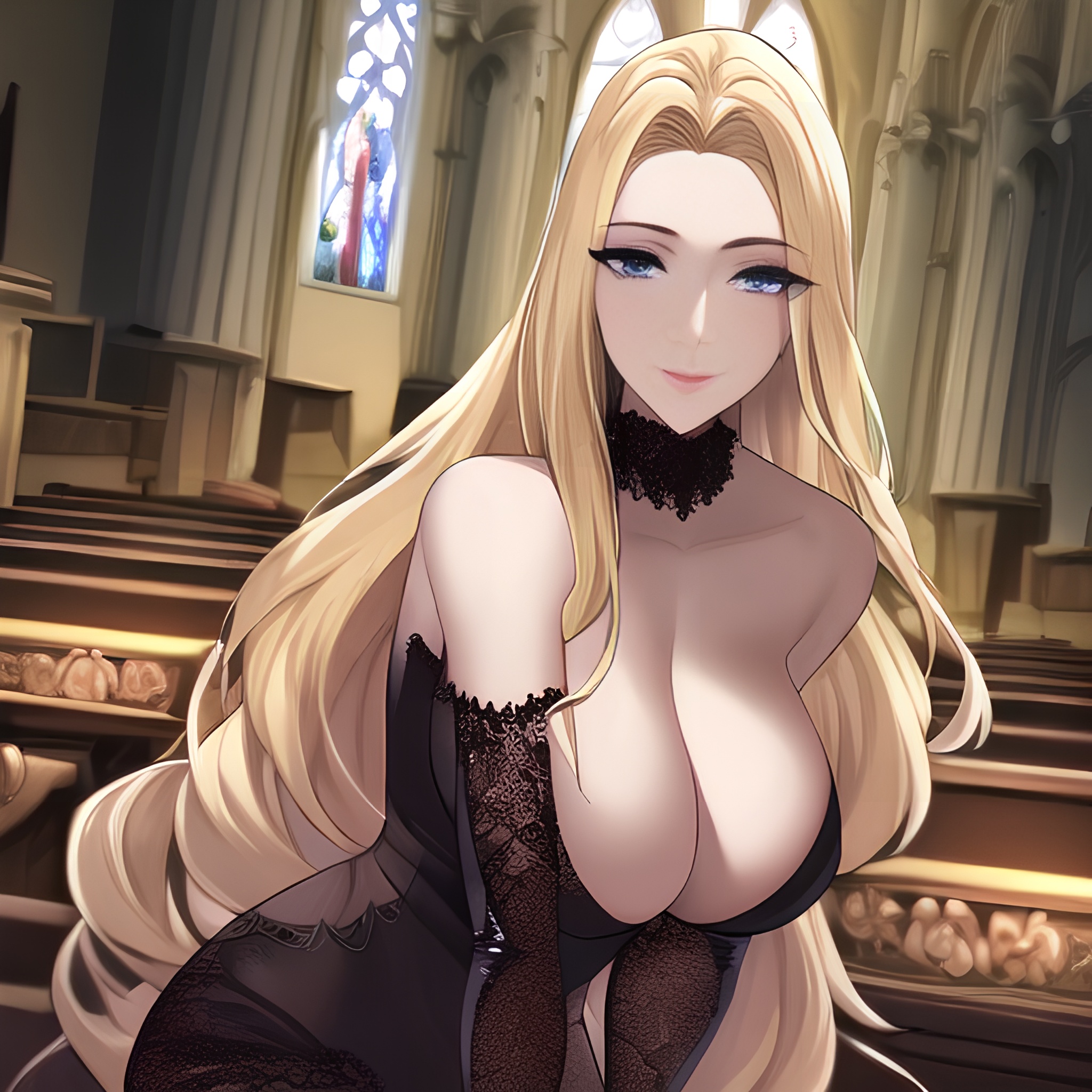 small boobs church front view woman long hair fishnet nude blonde 