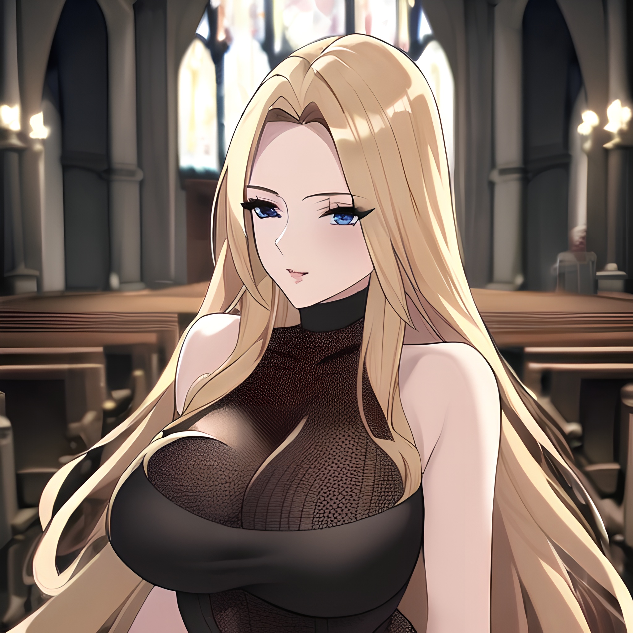 small boobs church woman long hair front view fishnet blonde nude 