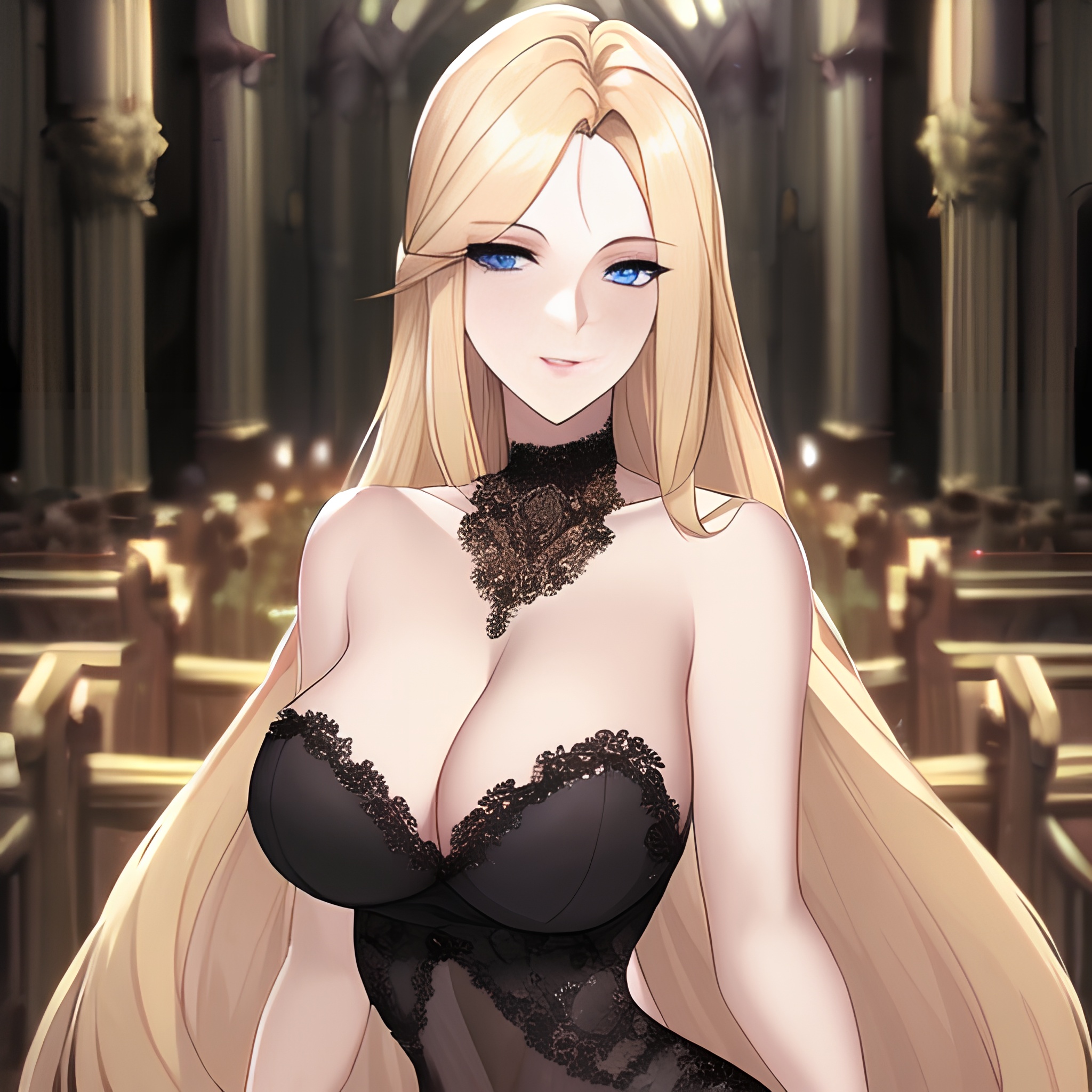 small boobs fishnet long hair woman nude church front view blonde 