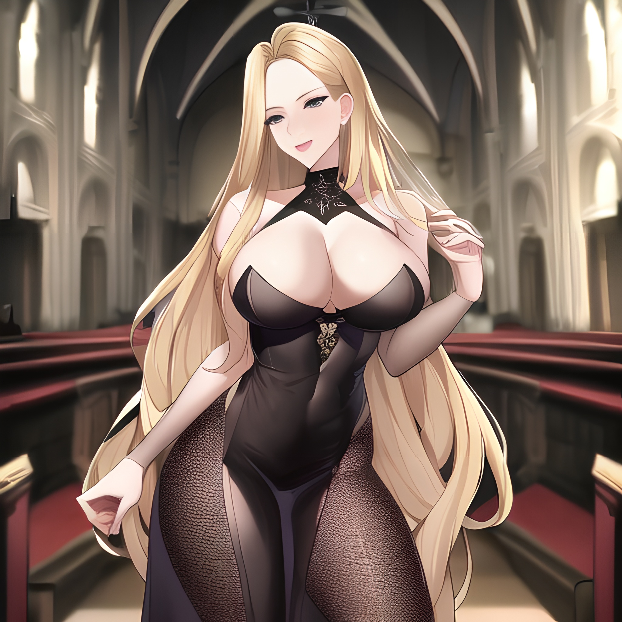 small boobs front view blonde church long hair fishnet nude woman 