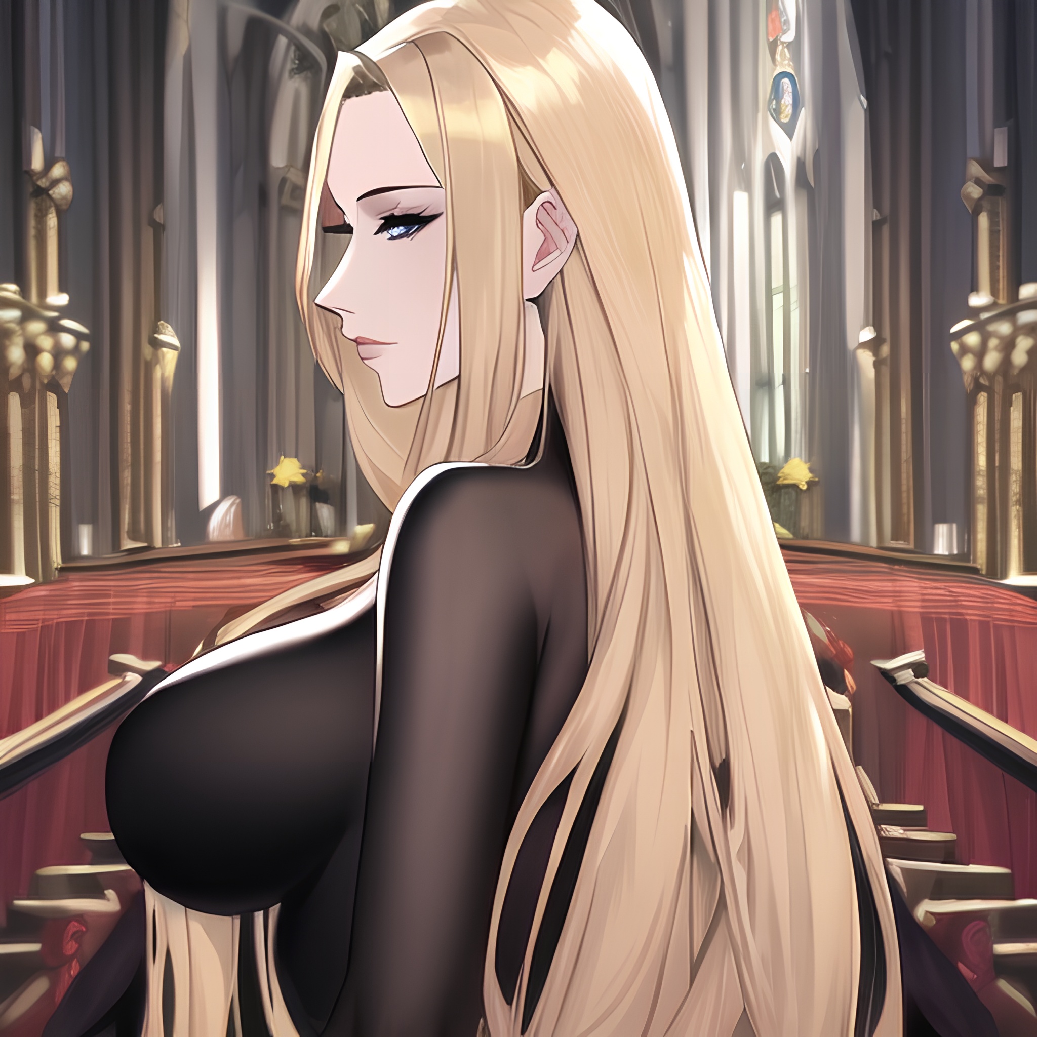 small boobs long hair nude church front view woman blonde fishnet 