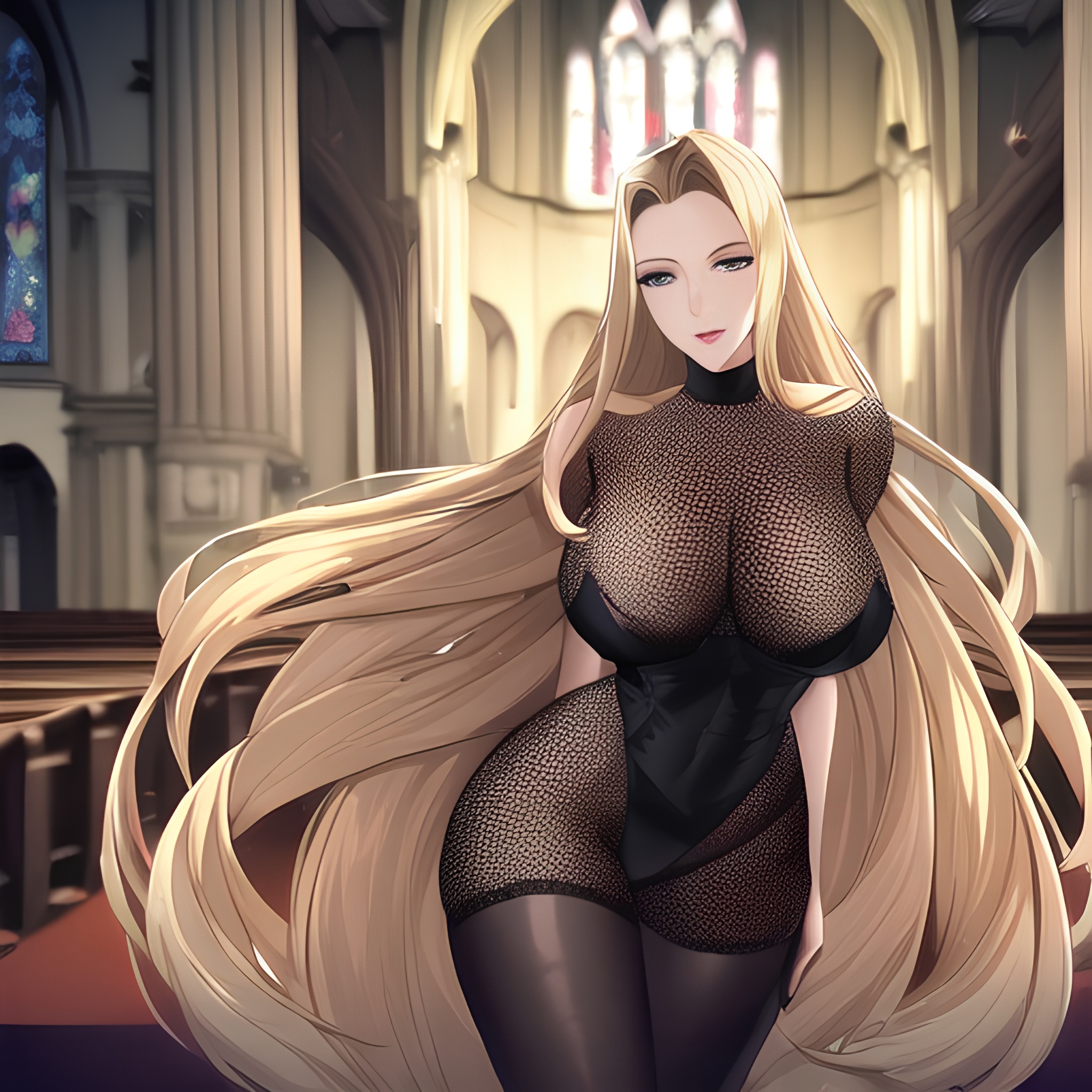 small boobs nude front view blonde church fishnet woman long hair