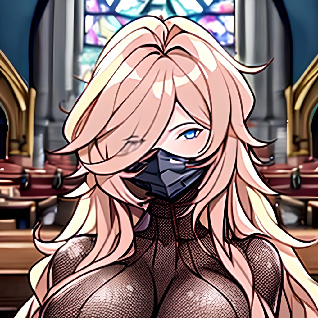 woman brunette church fishnet long hair messy hair 