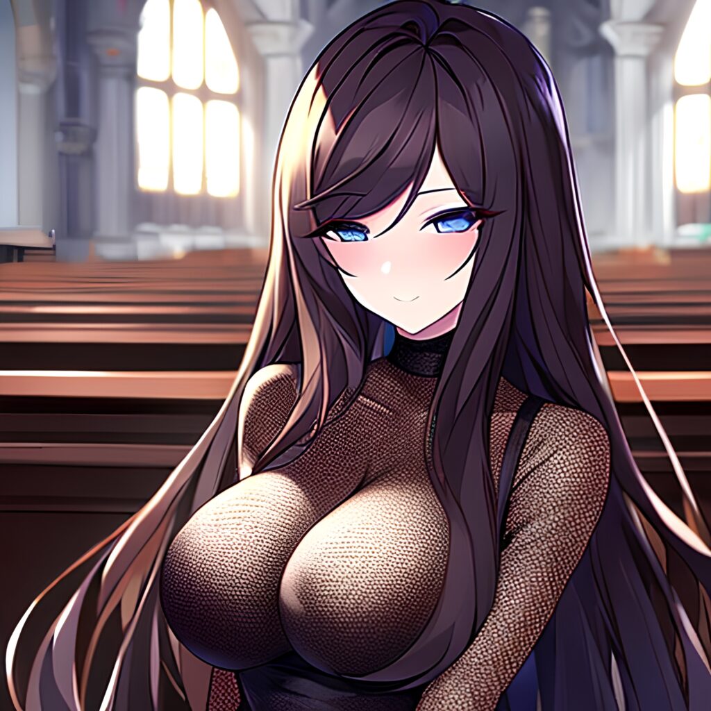 woman brunette church fishnet messy hair long hair