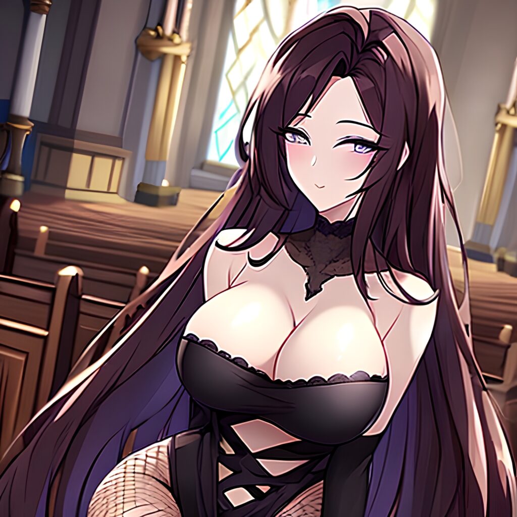 woman brunette church long hair fishnet messy hair 