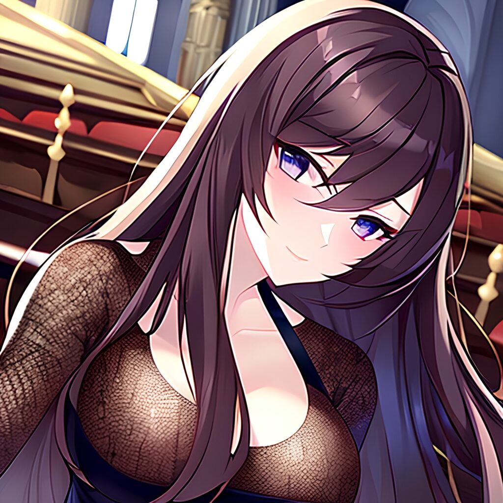 woman brunette church long hair fishnet messy hair 