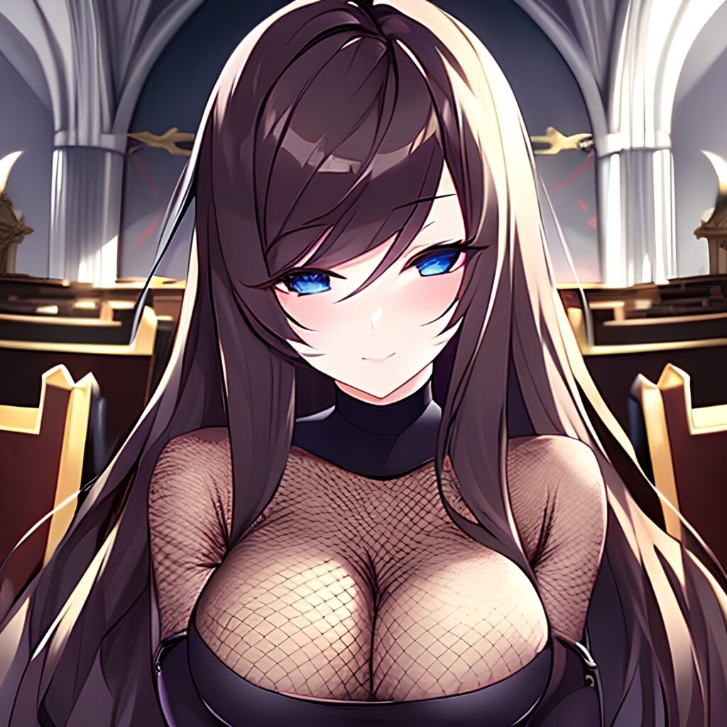 woman brunette church long hair fishnet messy hair 