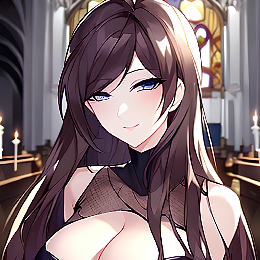 woman brunette church long hair fishnet messy hair 