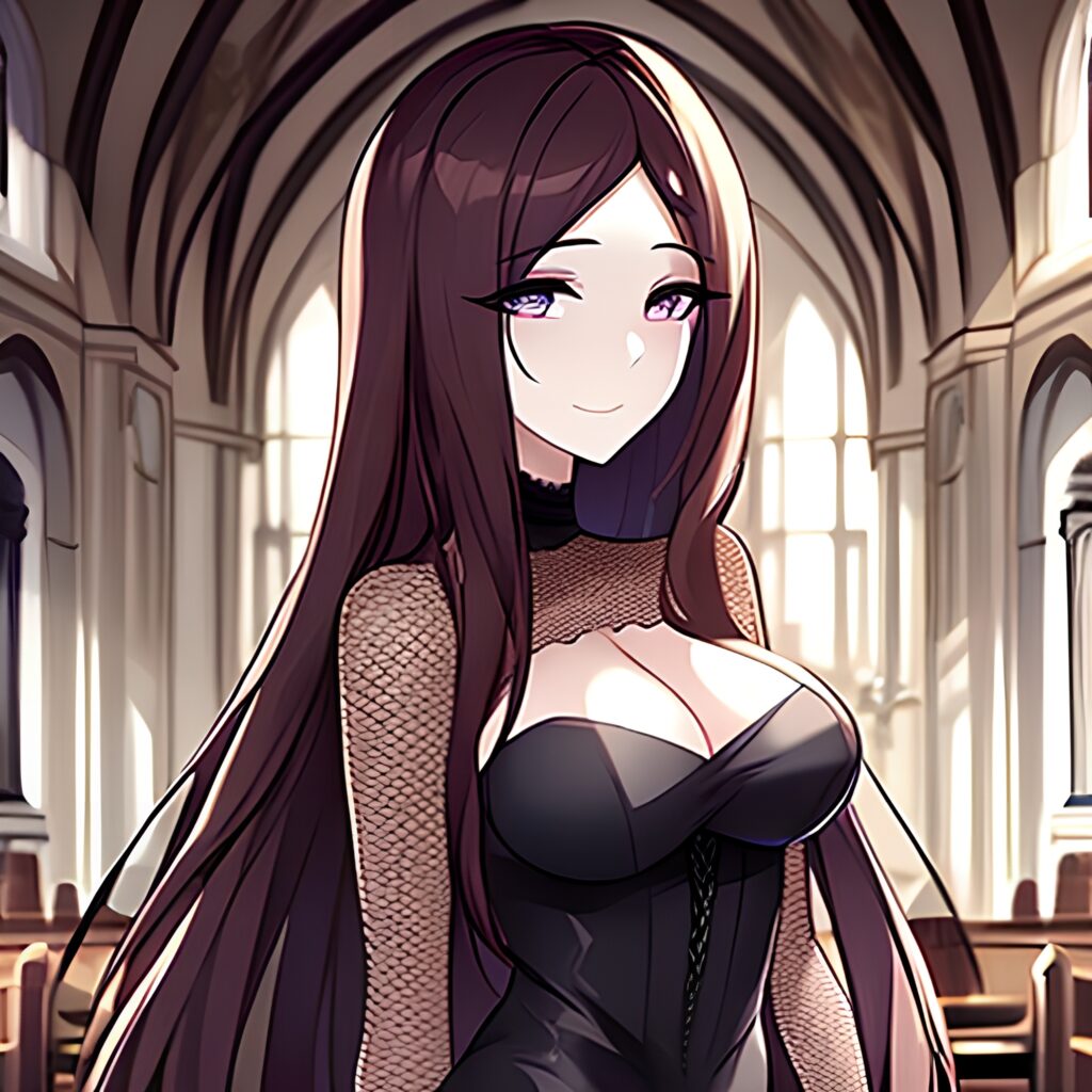 woman brunette church long hair fishnet messy hair 
