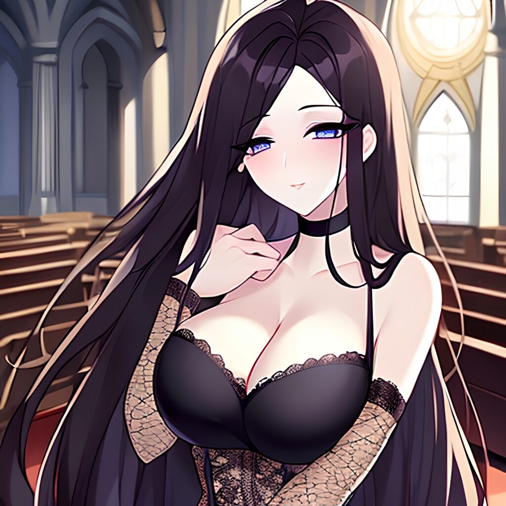 woman brunette church messy hair long hair fishnet 